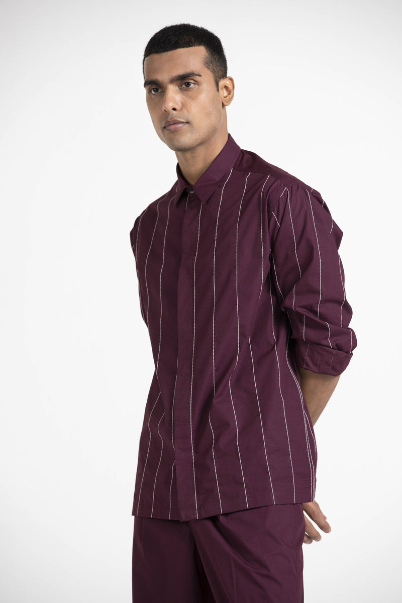 Linear Embroidered Shirt Co-ord Men THREE 