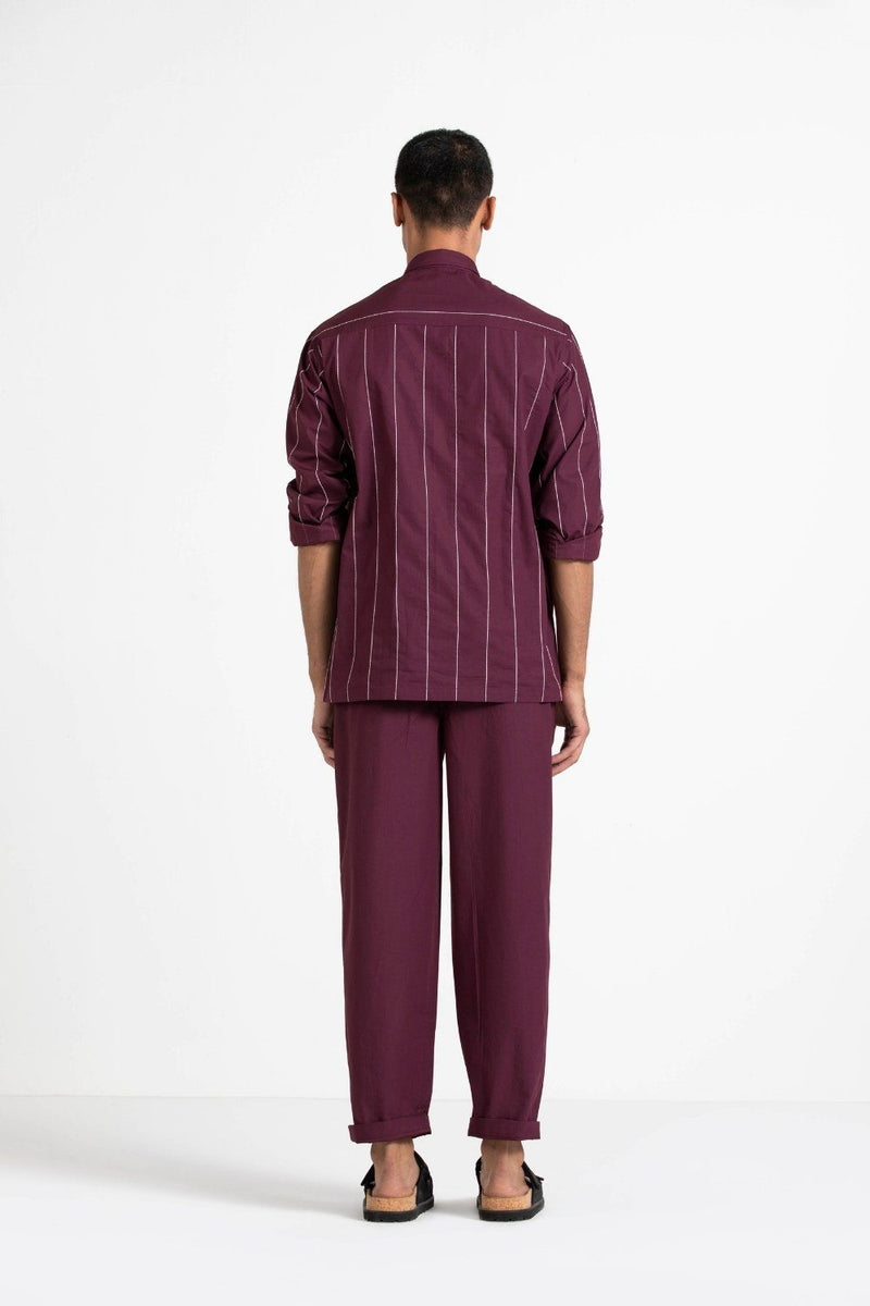 Linear Embroidered Shirt - Wine Men THREE 