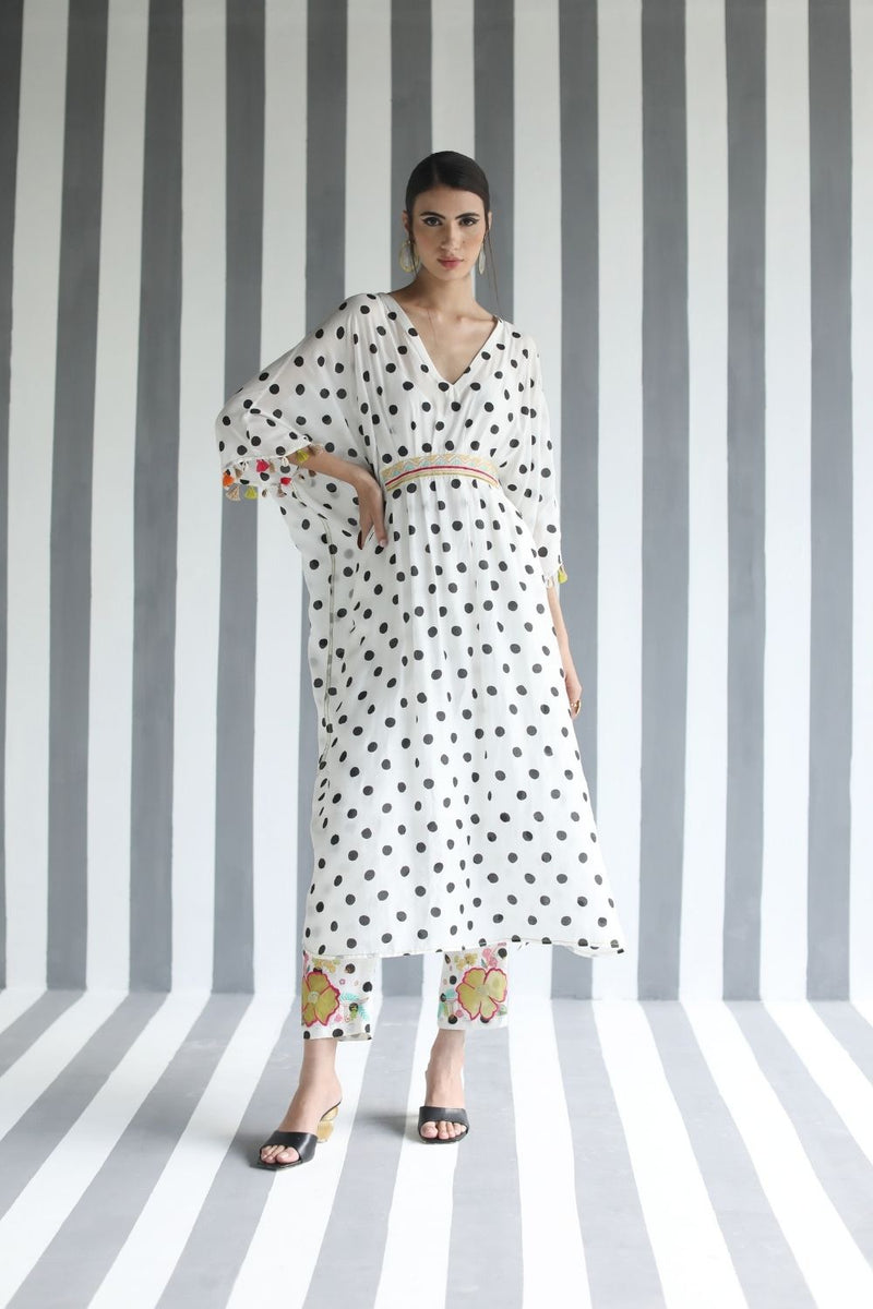 LOVE TO DOT BACK BOW TIE KAFTAN SET Kurta Sets by Rajiramniq for women Worldwide