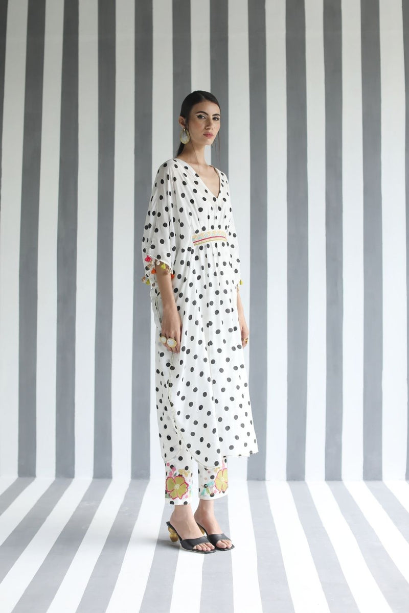 LOVE TO DOT BACK BOW TIE KAFTAN SET Kurta Sets by Rajiramniq for women Worldwide