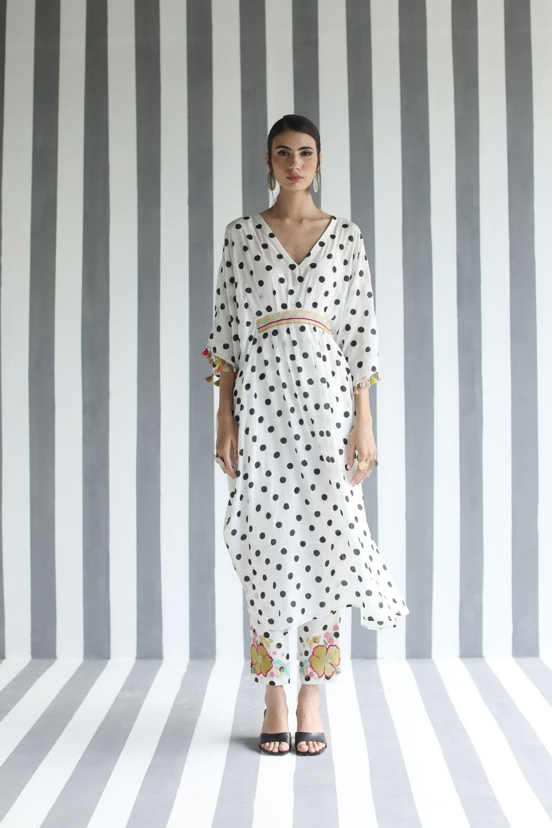 LOVE TO DOT BACK BOW TIE KAFTAN SET Kurta Sets by Rajiramniq for women Worldwide