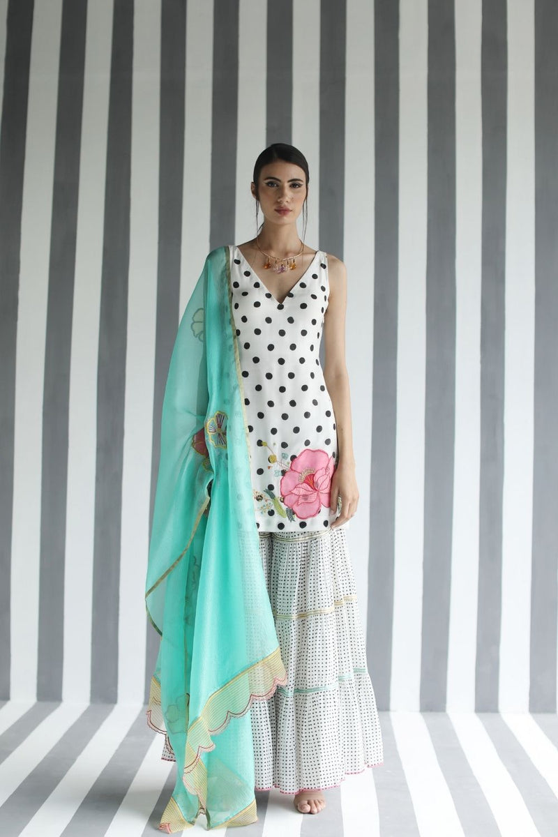LOVE TO DOT BIG FLOWER GHARARA SET Kurta Sets by Rajiramniq for women Worldwide