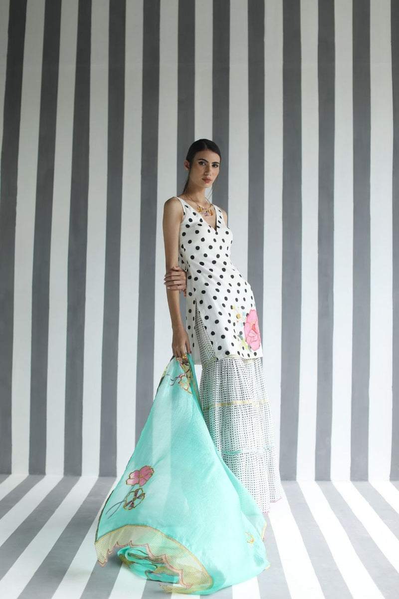 LOVE TO DOT BIG FLOWER GHARARA SET Kurta Sets by Rajiramniq for women Worldwide