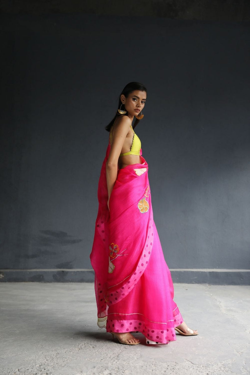 LOVE TO DOT HOT PINK FLORAL KOTA SARI Sarees by Rajiramniq for women Worldwide