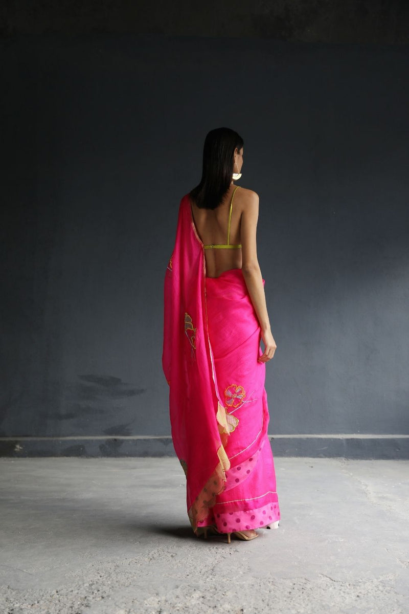LOVE TO DOT HOT PINK FLORAL KOTA SARI Sarees by Rajiramniq for women Worldwide