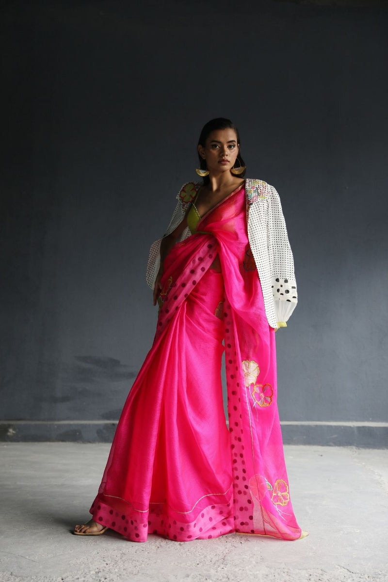 LOVE TO DOT HOT PINK FLORAL KOTA SARI Sarees by Rajiramniq for women Worldwide