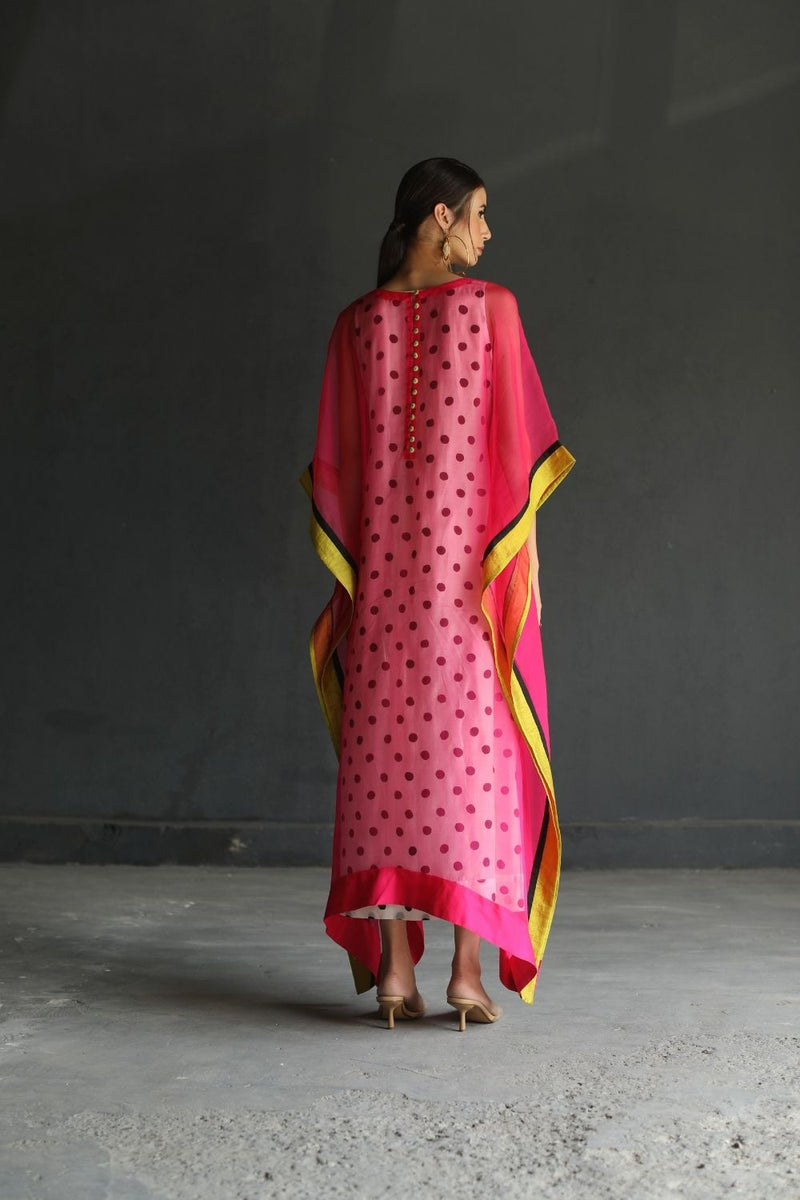 LOVE TO DOT HOT PINK FLOWER ORGANZA KAFTAN Top & Tunics,Kurta Sets,Dress by Rajiramniq for women Worldwide