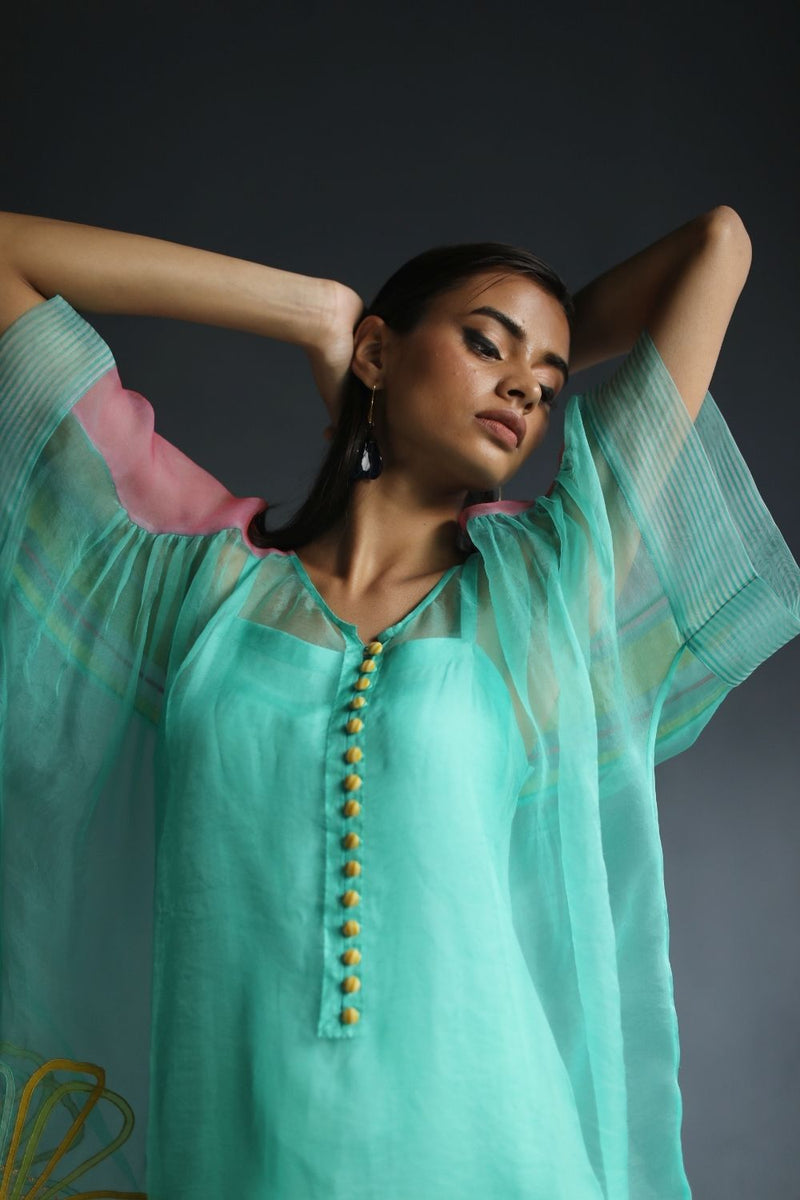 LOVE TO DOT ORGANZA FLOWER SHIRT SET Kurta Sets by Rajiramniq for women Worldwide