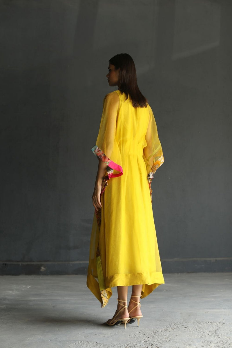 LOVE TO DOT YELLOW ORGANZA KAFTAN Top & Tunics,Kurta Sets by Rajiramniq for women Worldwide
