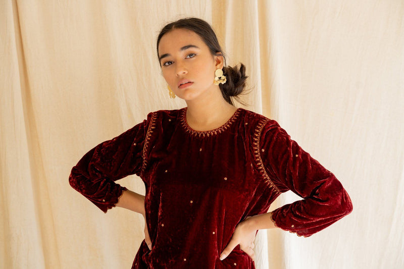 Maroon Imaam Kurta Kurta Sets by Nirjara for women Worldwide