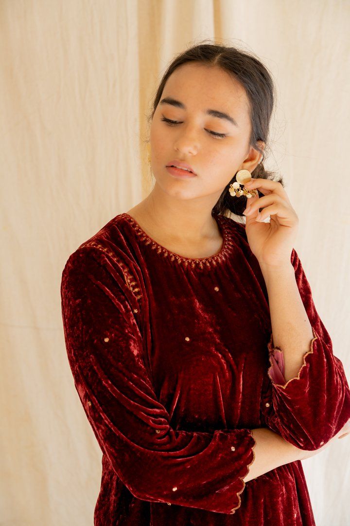 Maroon Imaam Kurta Kurta Sets by Nirjara for women Worldwide