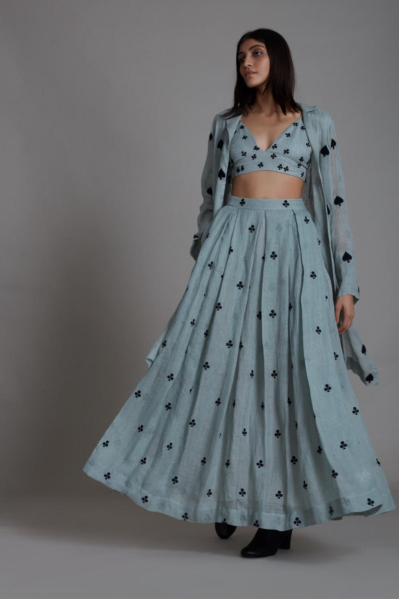 MATI CLUB COVER LEHENGA SET-BLUE (SET OF 3) by Mati for women Worldwide