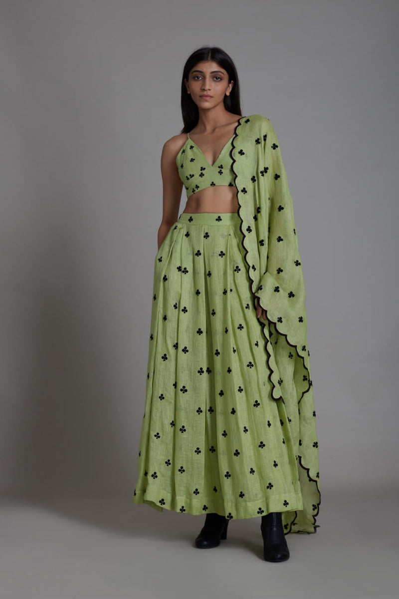 MATI CLUBS COUNTER LEHENGA SET-GREEN Lehenga Set by Mati for women Worldwide