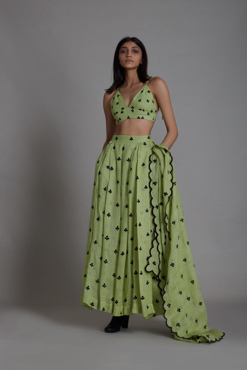 MATI CLUBS COUNTER LEHENGA SET-GREEN Lehenga Set by Mati for women Worldwide