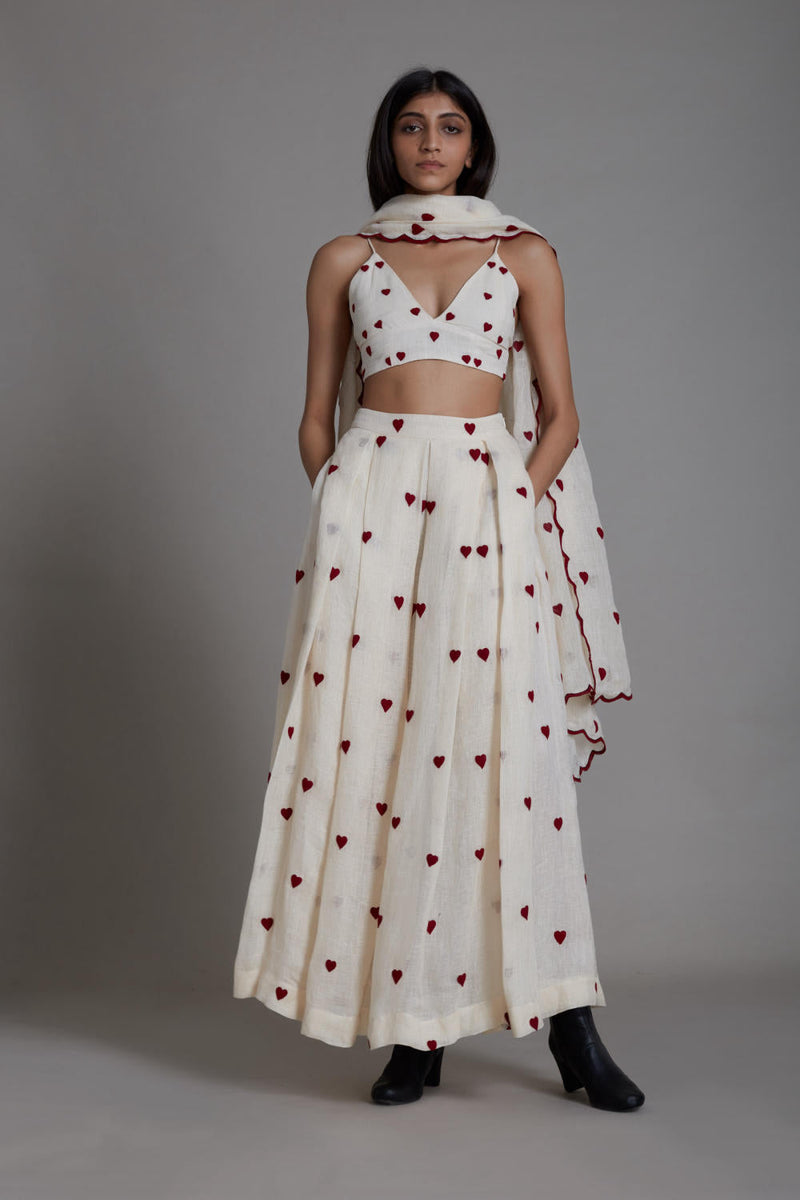 MATI HEART COUNTER LEHENGA SET-OATMEAL Lehenga Set by Mati for women Worldwide