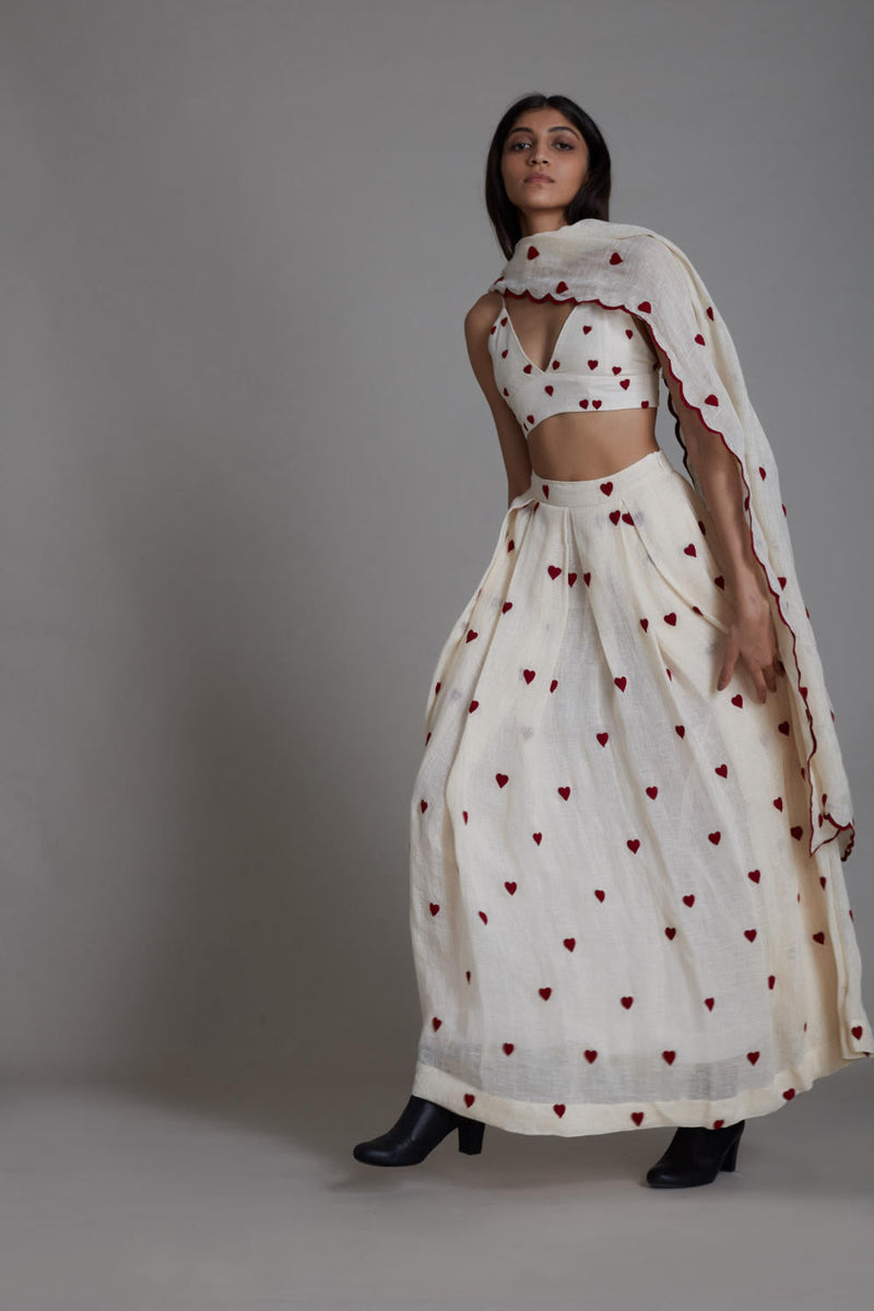 MATI HEART COUNTER LEHENGA SET-OATMEAL Lehenga Set by Mati for women Worldwide