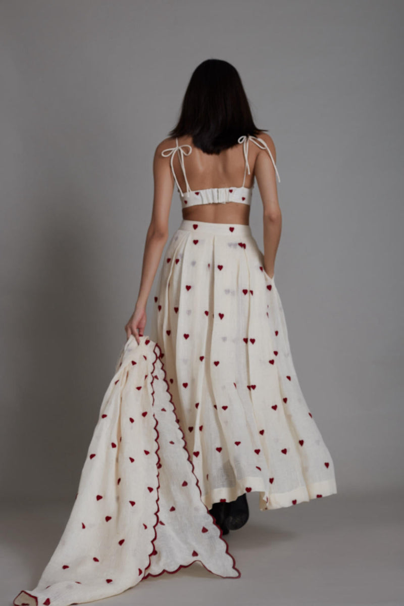 MATI HEART COUNTER LEHENGA SET-OATMEAL Lehenga Set by Mati for women Worldwide