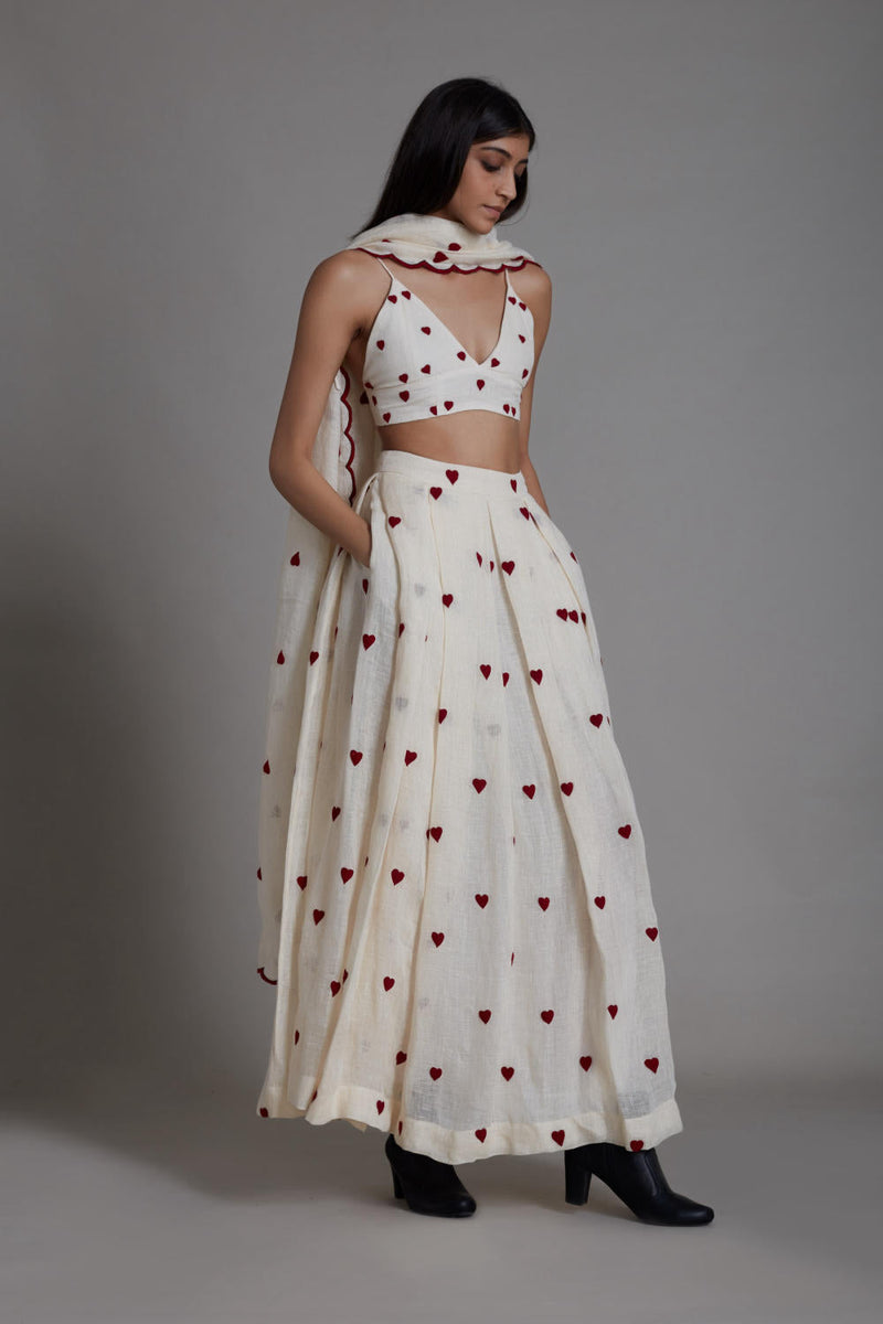 MATI HEART COUNTER LEHENGA SET-OATMEAL Lehenga Set by Mati for women Worldwide