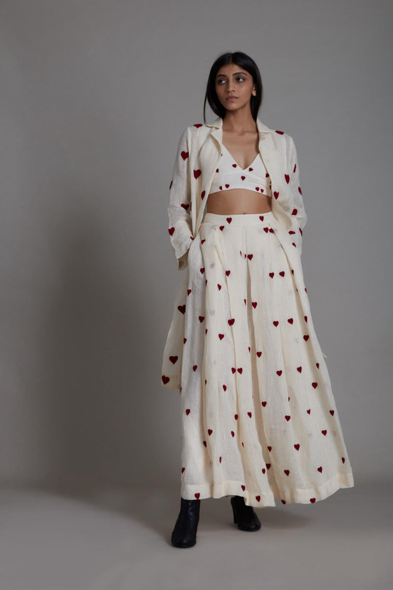 MATI HEART COVER LEHENGA SET-OATMEAL (SET OF 3) Co-ord Set by Mati in white color for women Worldwide