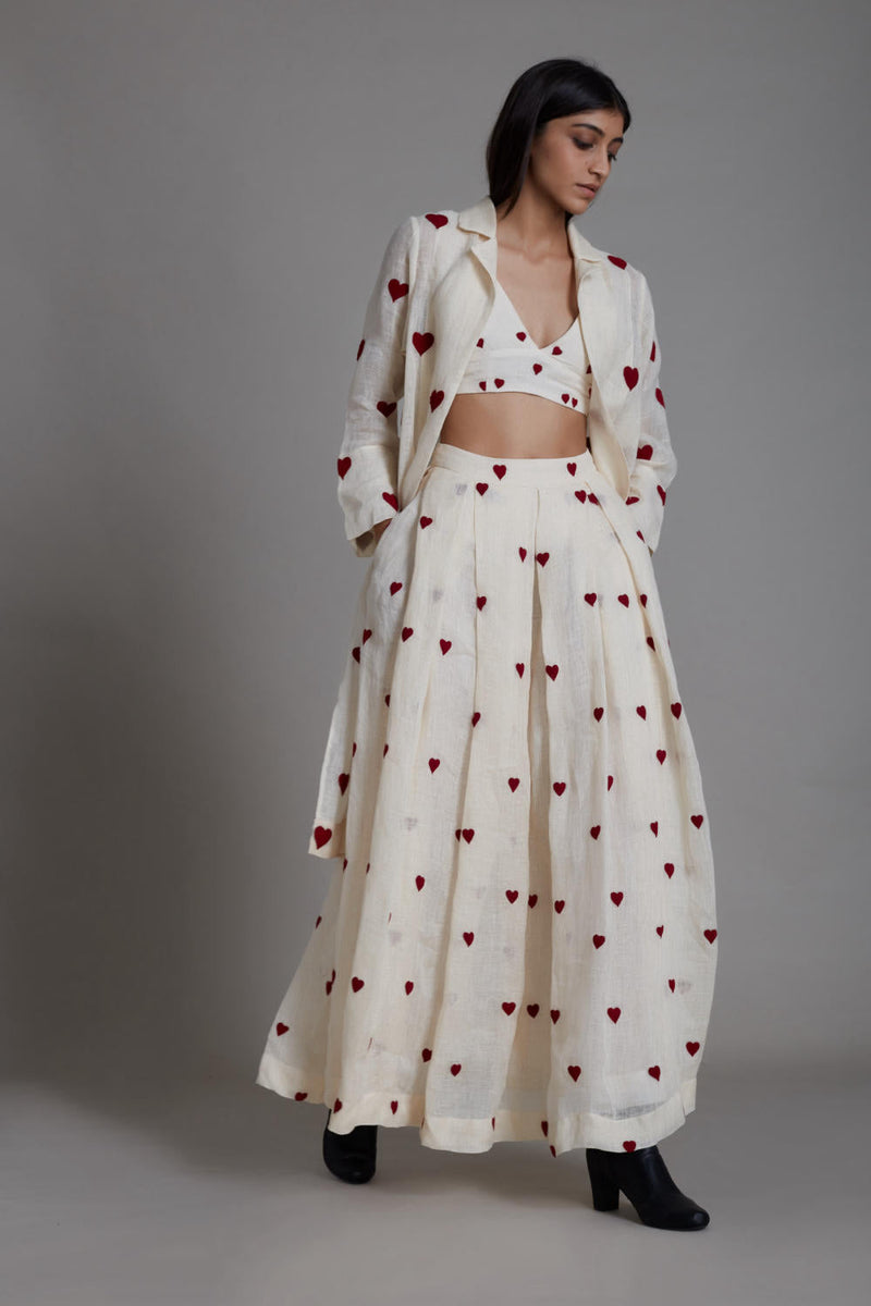 MATI HEART COVER LEHENGA SET-OATMEAL (SET OF 3) Co-ord Set by Mati in white color for women Worldwide