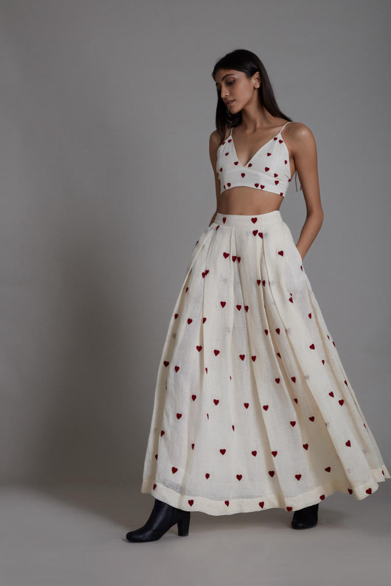 MATI HEART LEHENGA-OATMEAL Skirts by Mati in white color for women Worldwide