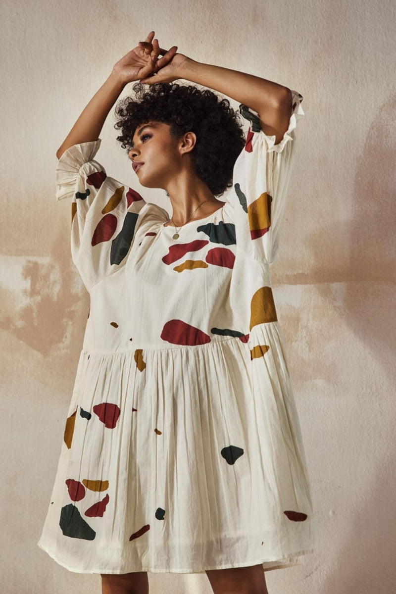 Med-Lay Dress by Khara Kapas in white for women Worldwide