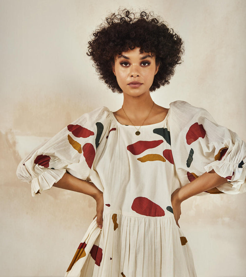 Med-Lay Dress by Khara Kapas in white for women Worldwide