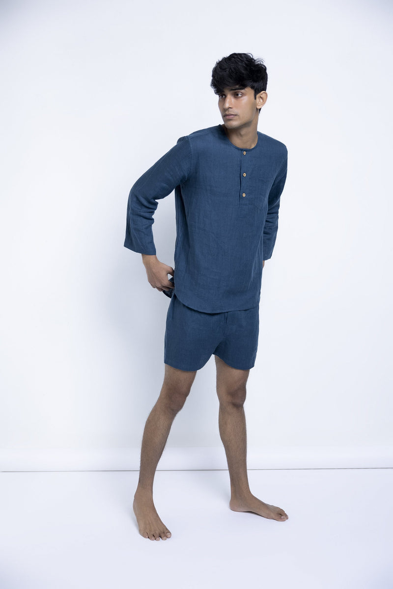 Men's Indigo Linen Short Set by Saphed Men for men Worldwide