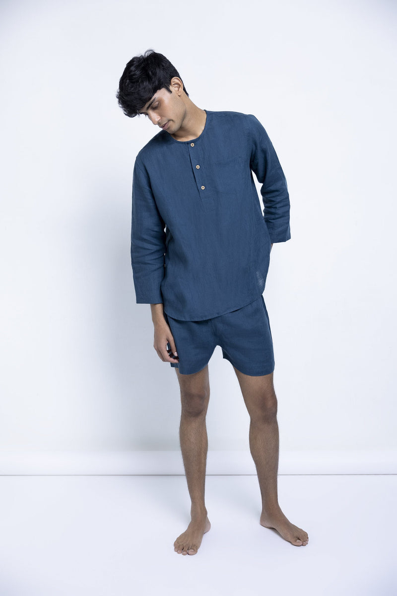 Men's Indigo Linen Short Set by Saphed Men for men Worldwide