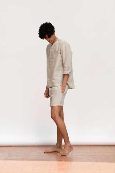 Men's Undyed Linen Shorts Set Men Saphed