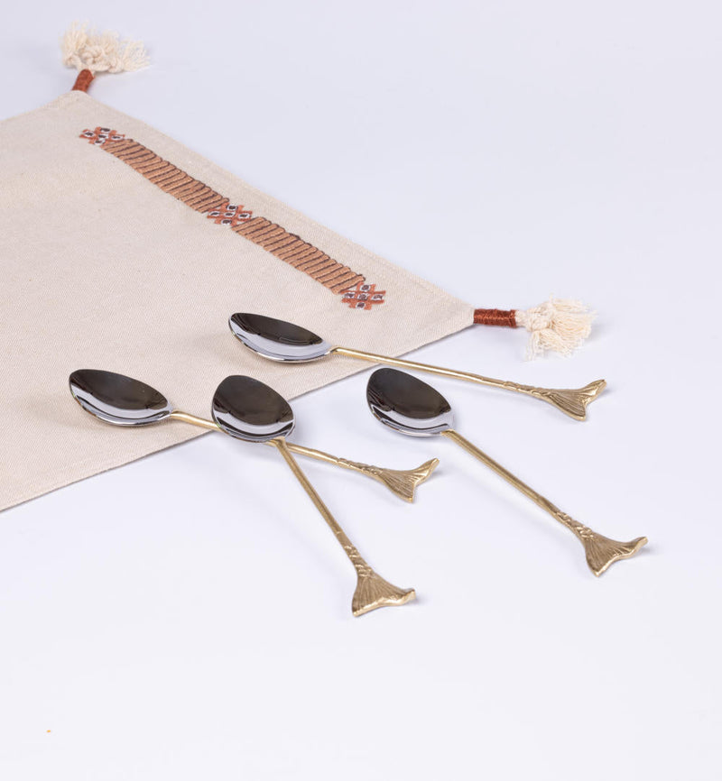 Mermaid Sona Chaandi Dessert Spoons-Set of 4 linen by Gado Living for Worldwide