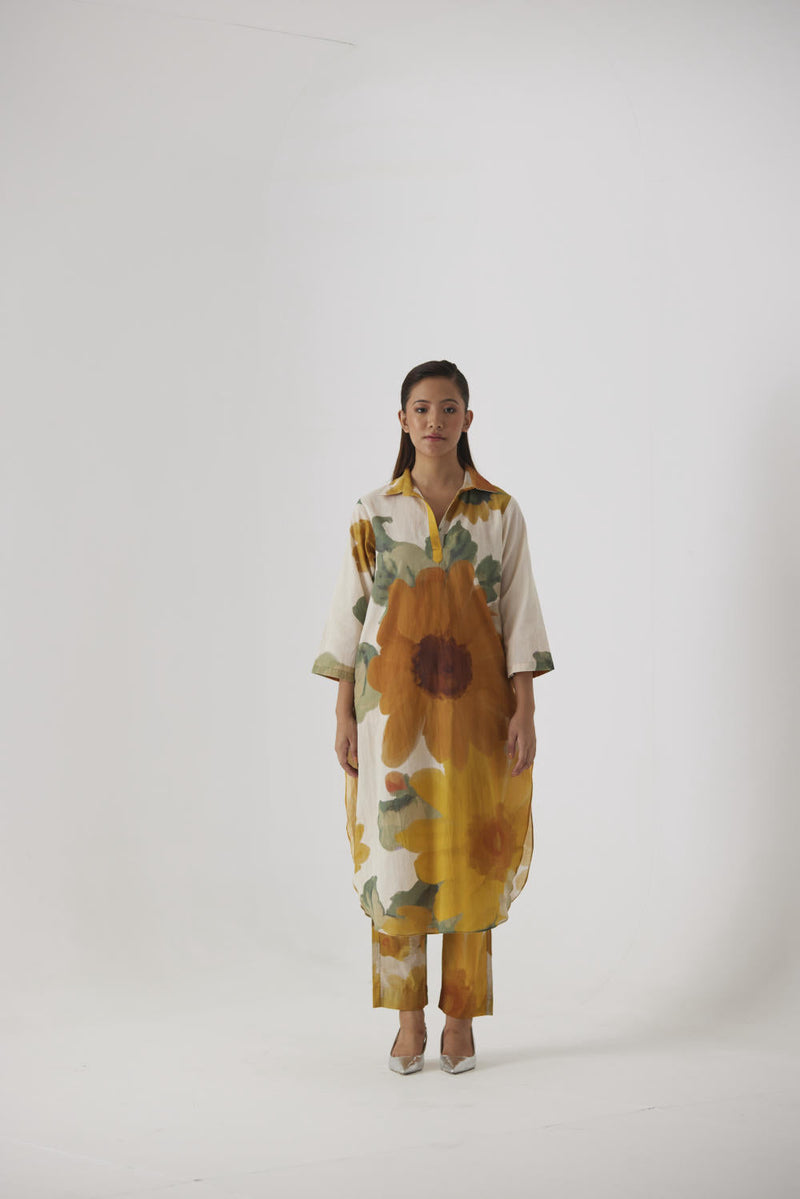 MIMOSA LONG COTTON KURTA SET cotton by Yam in yellow color for women Worldwide