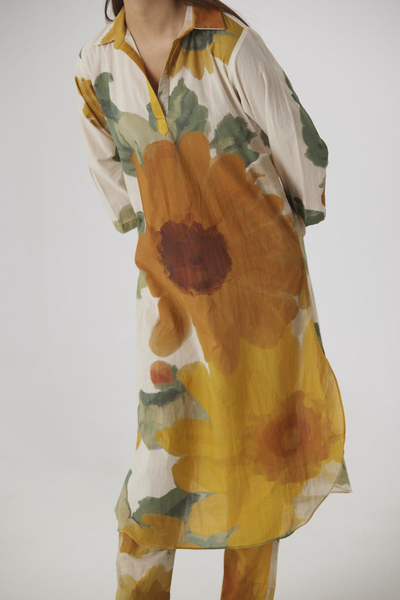 MIMOSA LONG COTTON KURTA SET cotton by Yam in yellow color for women Worldwide