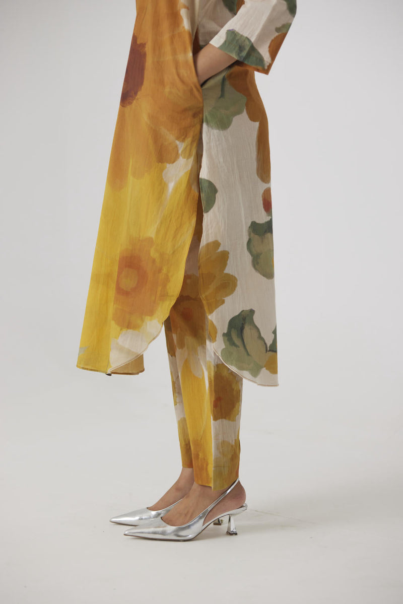 MIMOSA LONG COTTON KURTA SET cotton by Yam in yellow color for women Worldwide