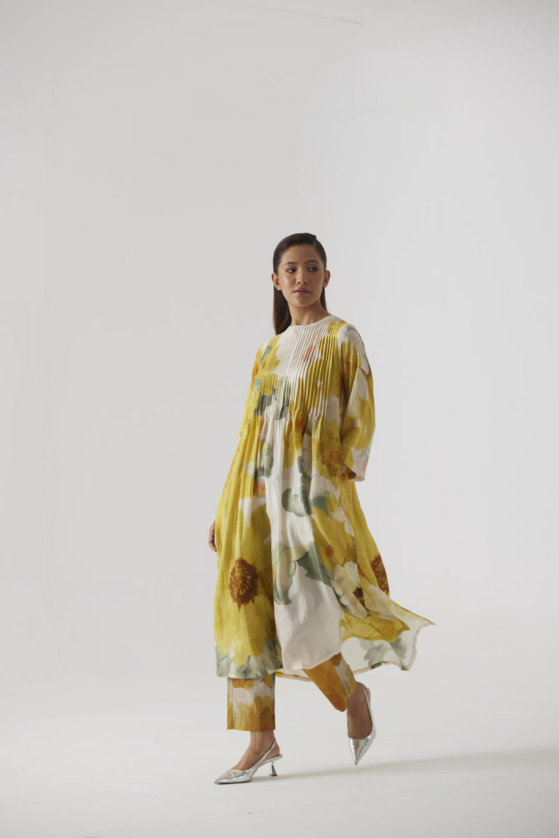 MIMOSA PINTUCKS KURTA SET silk by Yam in yellow color for women Worldwide