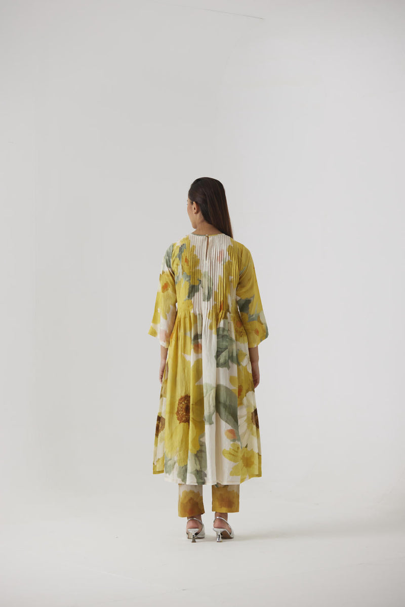 MIMOSA PINTUCKS KURTA SET silk by Yam in yellow color for women Worldwide