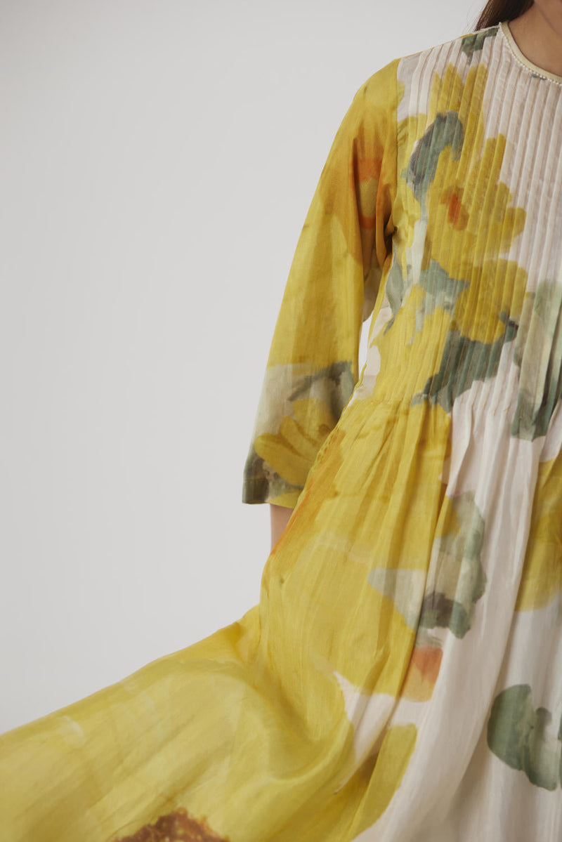 MIMOSA PINTUCKS KURTA SET silk by Yam in yellow color for women Worldwide