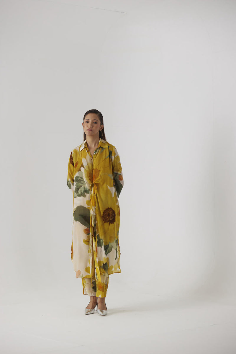 MIMOSA WRAP KURTA SET by Yam in yellow color for women Worldwide