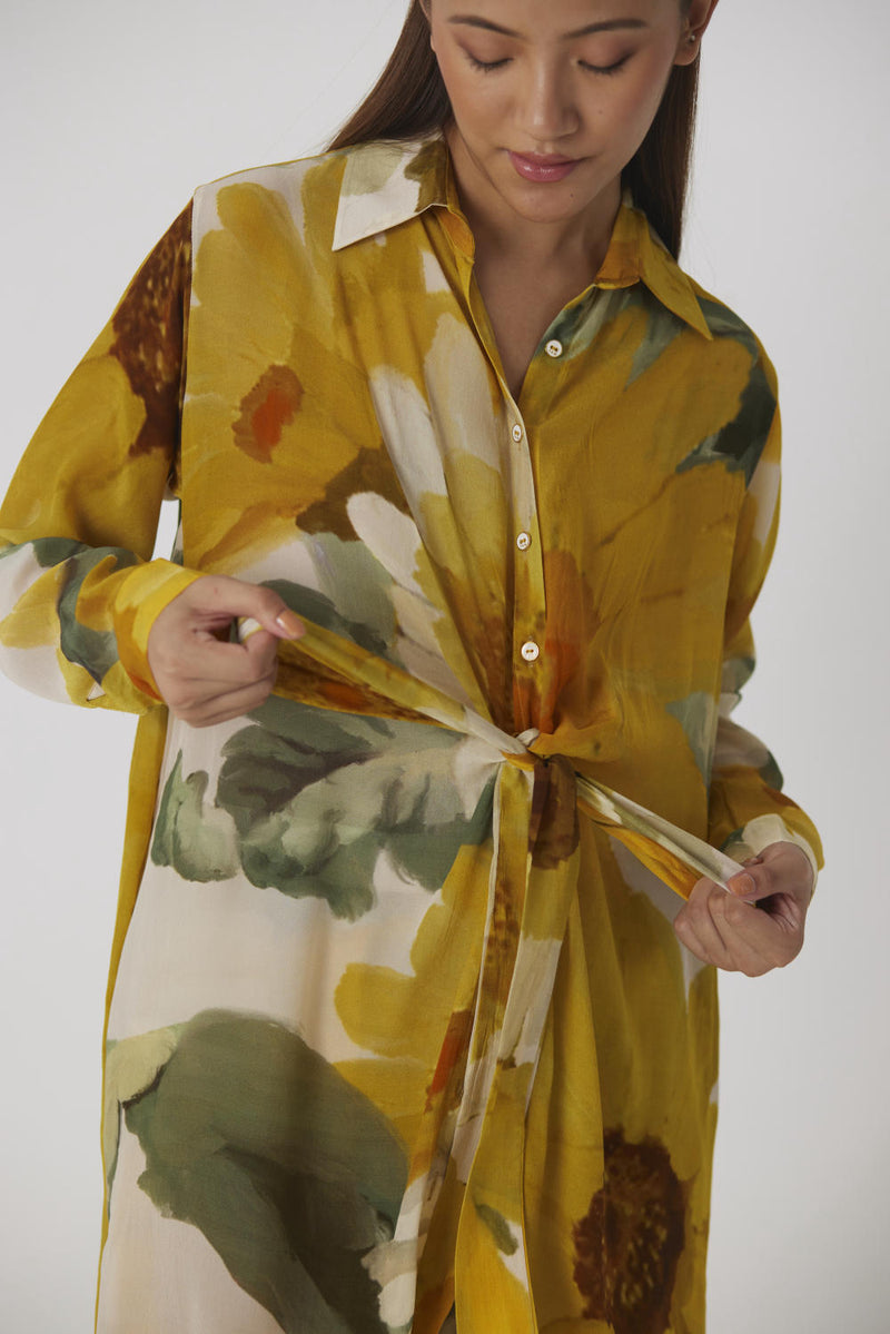 MIMOSA WRAP KURTA SET by Yam in yellow color for women Worldwide