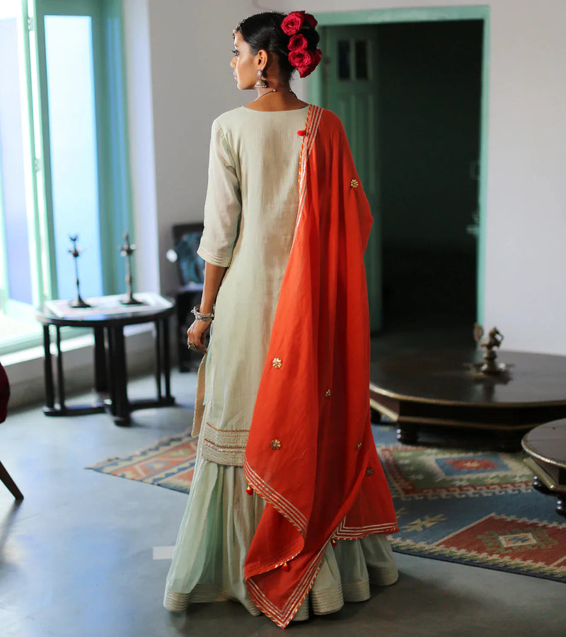 MINT & TANGERINE SHARARA SET Kurta Sets by Khara Kapas for women Worldwide