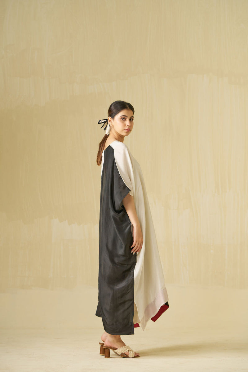 Moon Dress-Silver + Black upada silk dress by Stoique in silver, black for women Worldwide