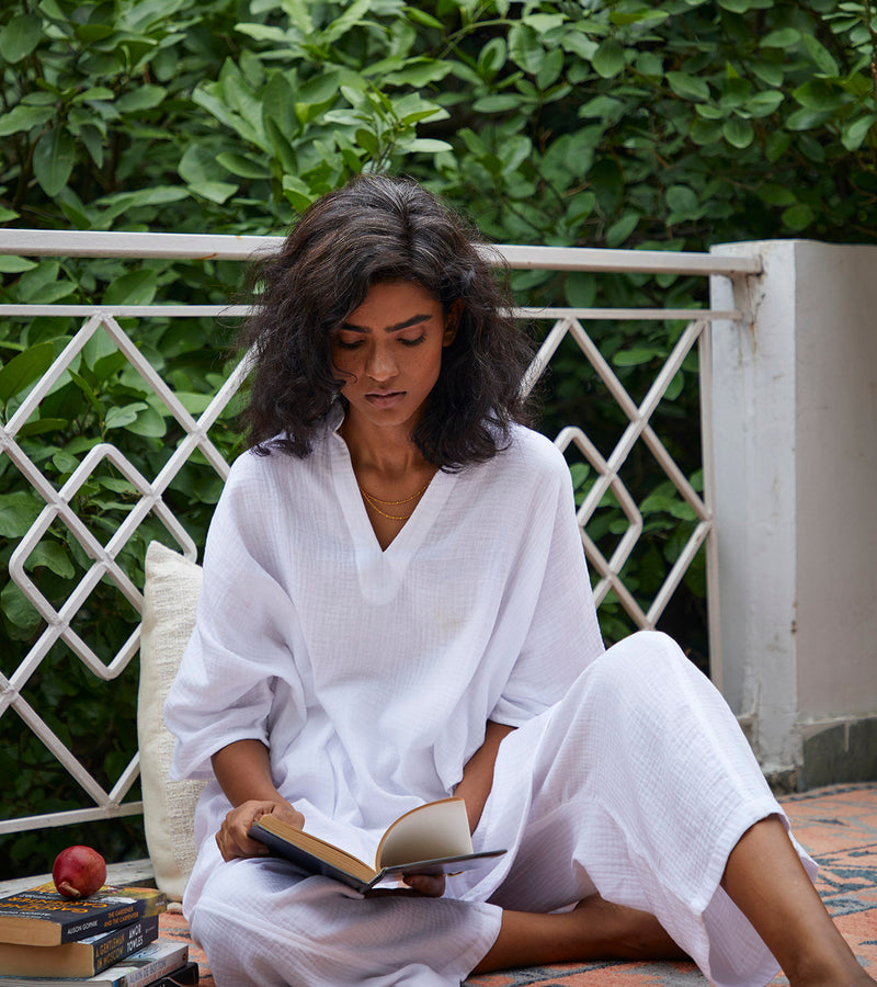 Moonshine Co-ord Set Lounge Wear,Co-ord Set by Khara Kapas in white for women Worldwide