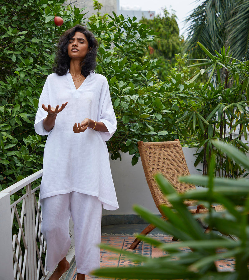 Moonshine Co-ord Set Lounge Wear,Co-ord Set by Khara Kapas in white for women Worldwide