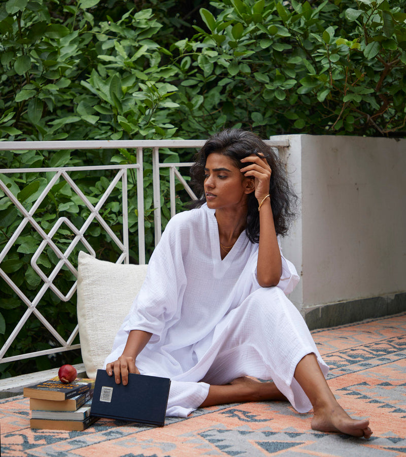 Moonshine Co-ord Set Lounge Wear,Co-ord Set by Khara Kapas in white for women Worldwide
