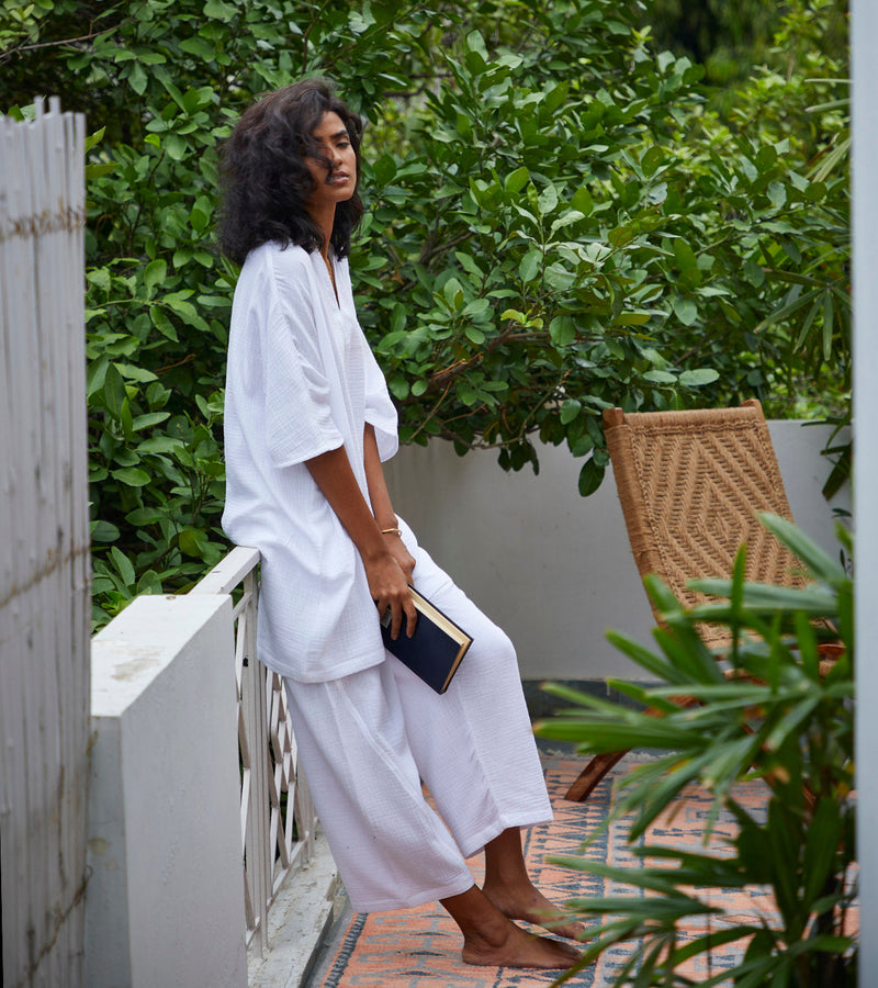 Moonshine Co-ord Set Lounge Wear,Co-ord Set by Khara Kapas in white for women Worldwide