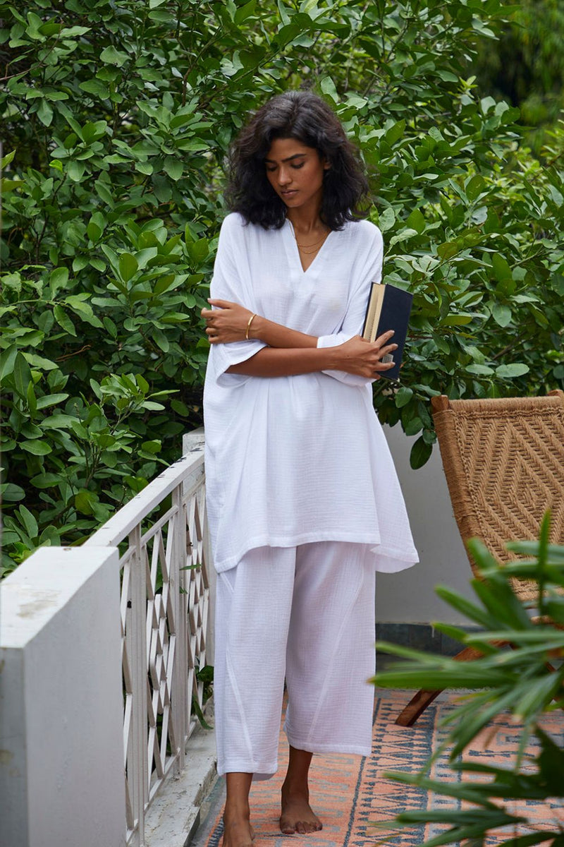 Moonshine Co-ord Set Lounge Wear,Co-ord Set by Khara Kapas in white for women Worldwide