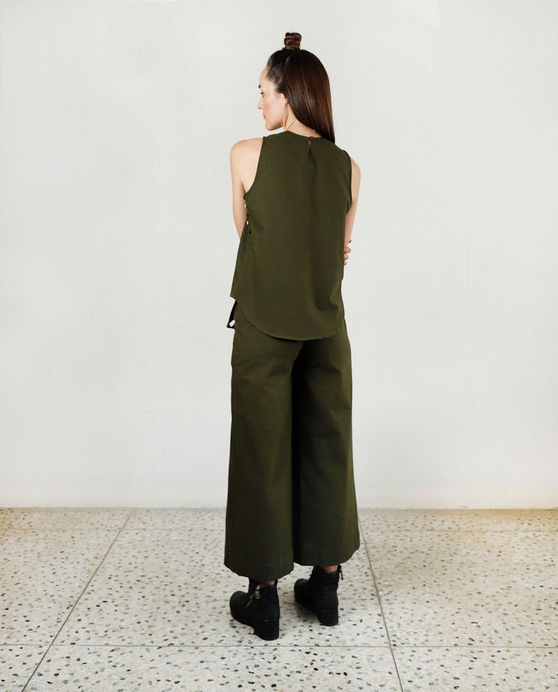 Moss olive double pleat pants Bottoms by Rias for women Worldwide