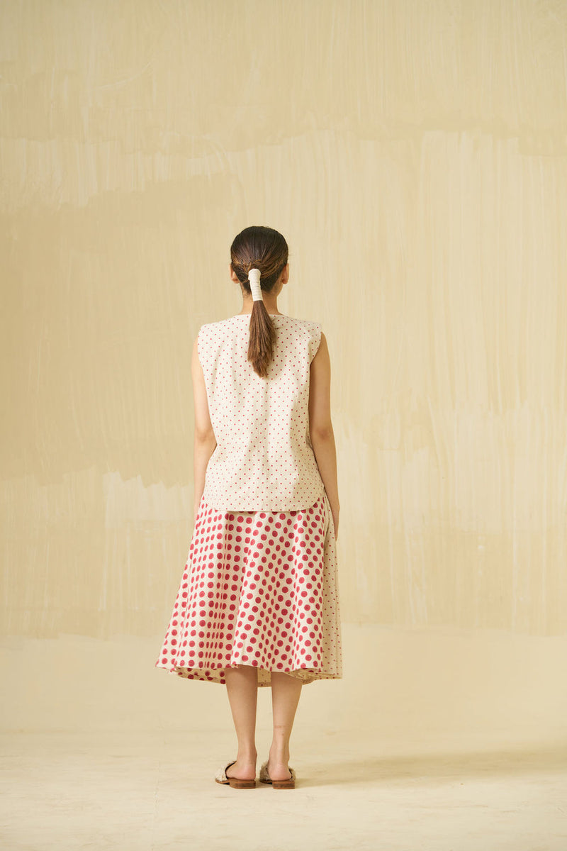 Muffin Skirt-Natural + Hibiscus red handwoven cotton skirt by Stoique in natural, hibiscus red for women Worldwide