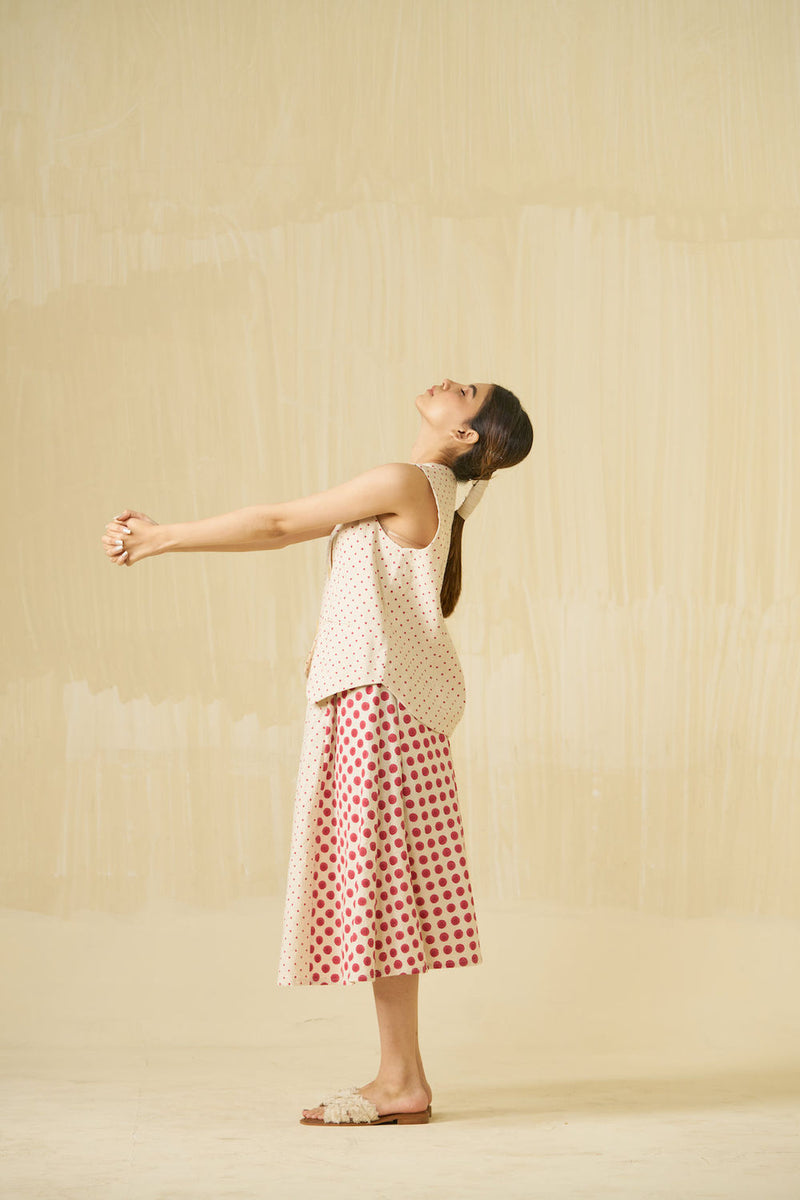 Muffin Skirt-Natural + Hibiscus red handwoven cotton skirt by Stoique in natural, hibiscus red for women Worldwide