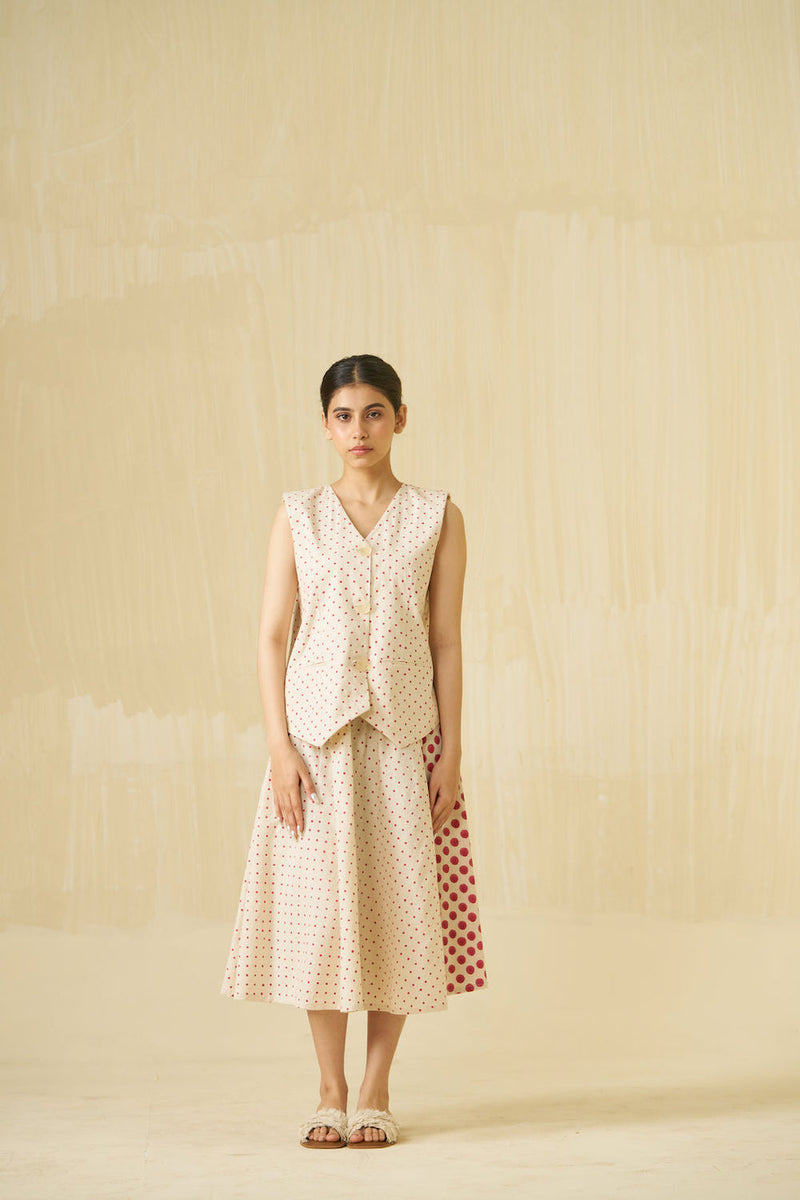 Muffin Vest-Natural + Hibiscus red handwoven cotton top/shirt by Stoique in natural, hibiscus red for women Worldwide
